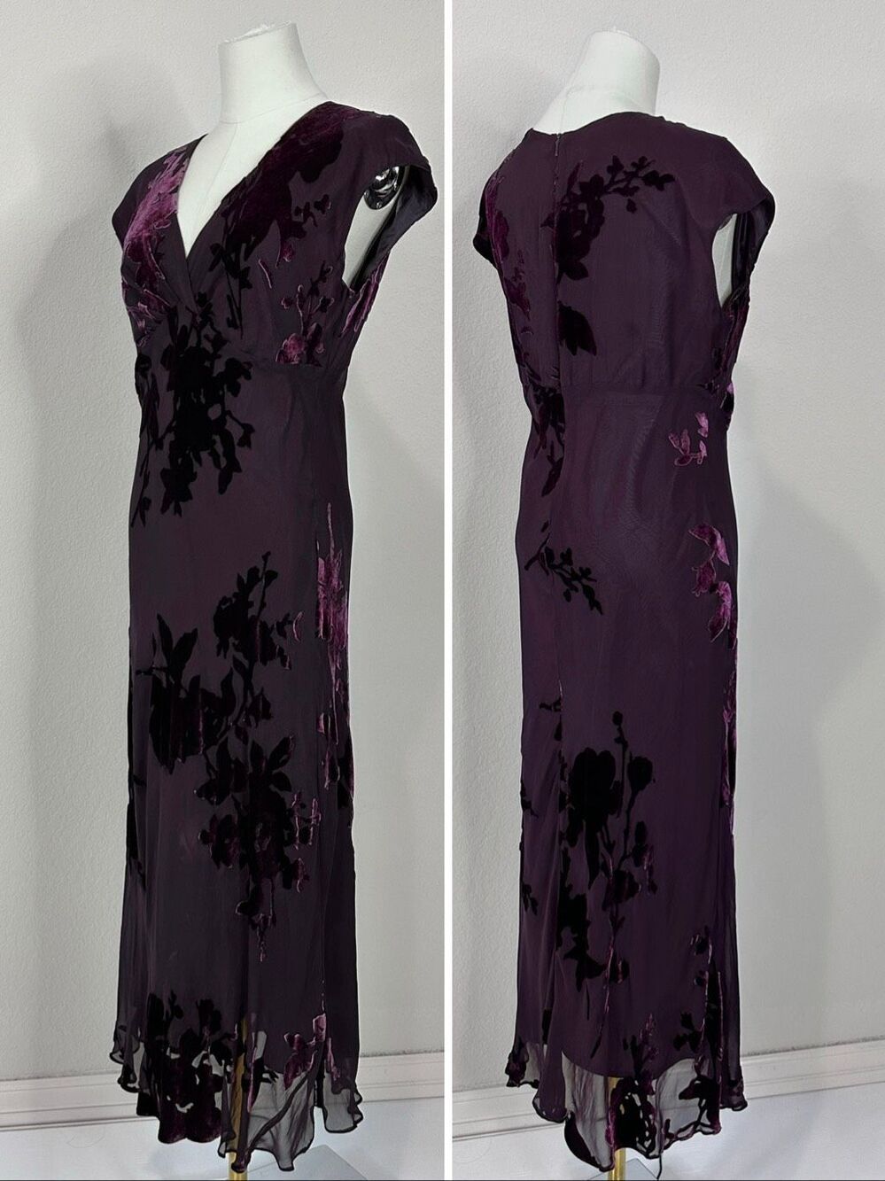 Vintage Jones New York Purple Silk Burnout Velvet Maxi Dress 10 Whimsigoth 90s - Picture 5 of 12